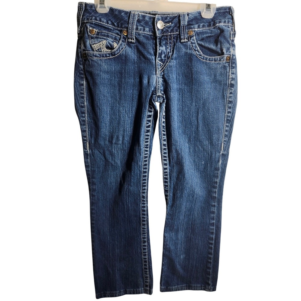 True Religion Becky Womens Jeans Size 28‎ Blue Bootcut Embroidered Pockets USA